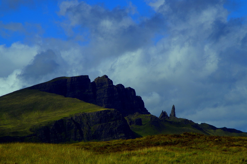 2K, no people, stone, isle of skye, old man of storr, environment, scotland, mountain, sky, skye, tranquility, grass, nature, history, clouds, plant, mountains