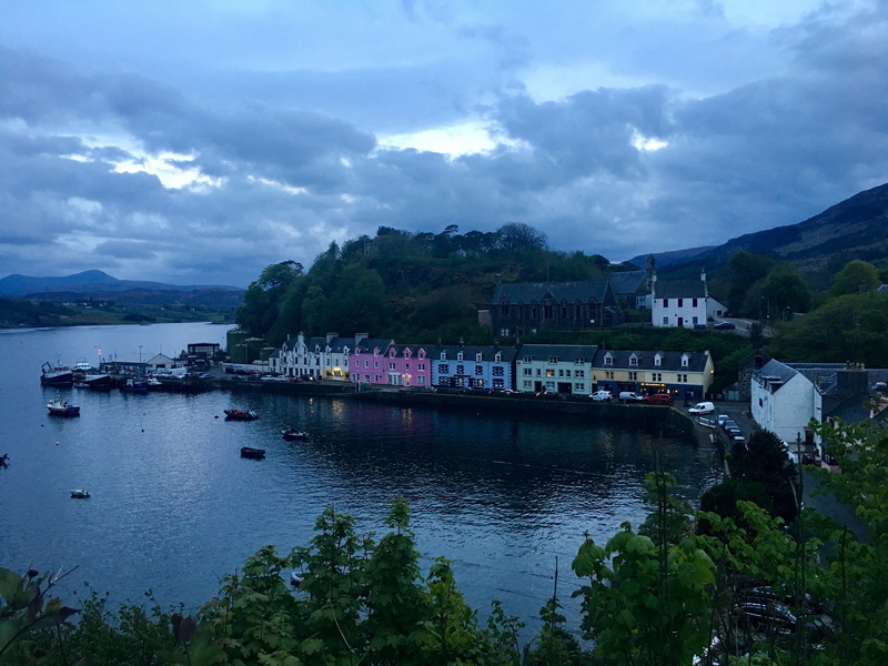 sky, architecture, building exterior, water, building, land, built structure, sea, skye, nautical vessel, portree, mountain, sailboat, travel destinations
