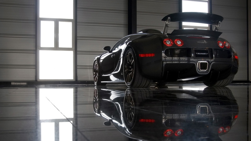 glass, photography, Bugatti Veyron Linea Vincero dOro, Mansory, 1080P, reflection, Bugatti, rear wing, tail light, car