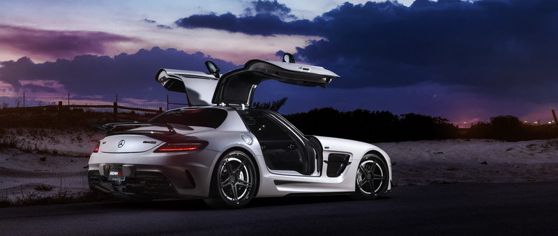 Rear View, Mercedes Benz SLS AMG, motor vehicle, road, mode of transportation, nature, one person, driving, Gull Wing Door, recreational pursuit, land