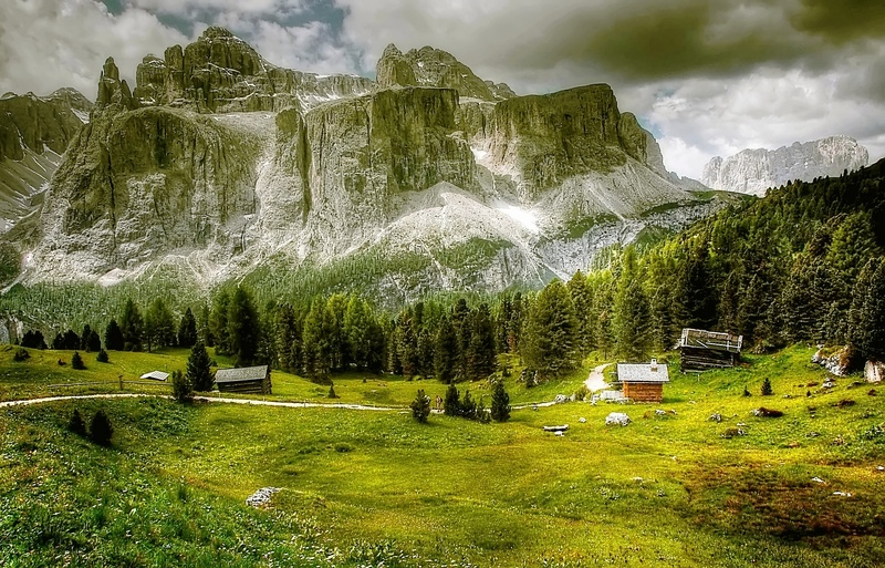 view, outlook, cloud - sky, italy, 1080P, alpine, alpine panorama, scenics - nature, tree, coniferous tree, valley, dolomites, snowcapped mountain, val gardena