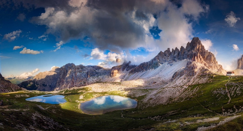 mountain, 720P, wilderness, water, scenics - nature, beauty in nature, mountain peak, landscape, sunset, cabin, mountain range, nature, sky, outdoors