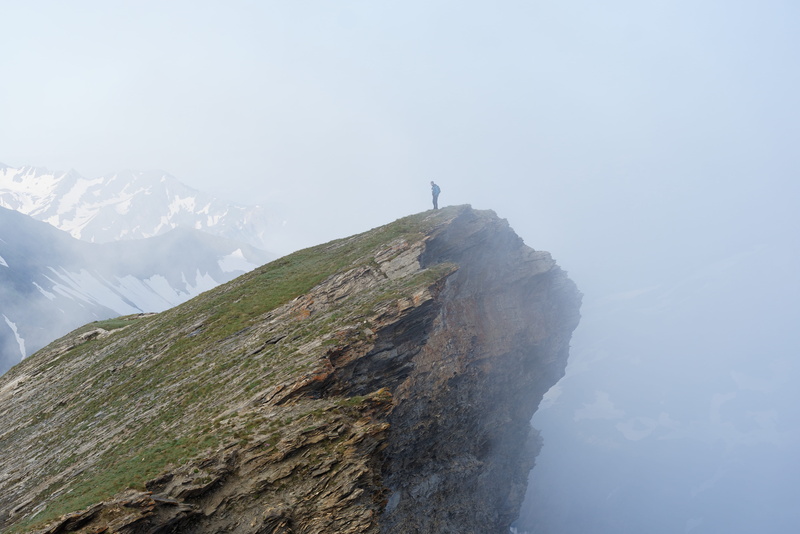 day, landscape, climb, travel destinations, beauty in nature, non-urban scene, mountain range, alp, man, standing, hiking, top, tranquility, idyllic, mountain peak