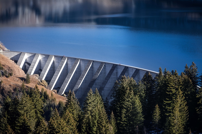 dam, construct, nature, tree, barrage de roselend, plant, beaufort, pine tree, french alps, water, 5K, tourism, scenics - nature, water reservoir, curve