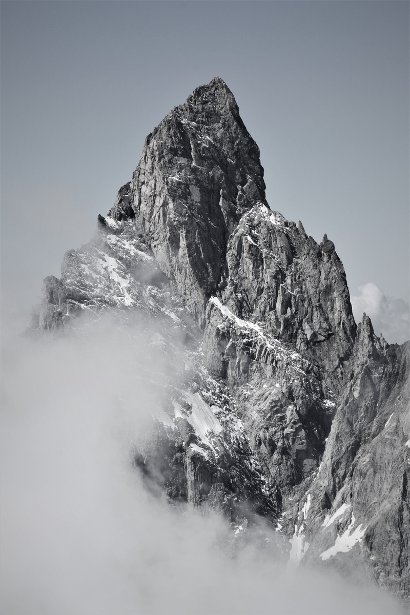 mountain, non-urban scene, mountain peak, rock formation, pointe noire de peuterey, nature, geology, low angle view, clouds, day, tranquil scene, rock