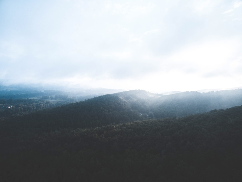 sunlight, mountain, beauty in nature, land, blue ridge mountains, environment, nature, 4K, outdoors, fog, drone, tranquil scene, trees, landscape, scenics - nature