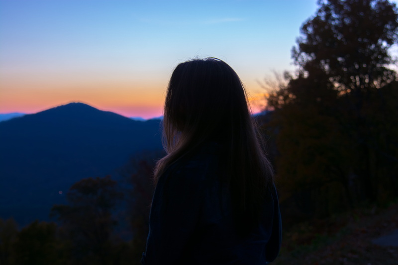 lifestyle, hair, hairstyle, silhouette, women, mountain, outdoors, tree, plant, leisure activity, rear view, standing, waist up, united states, adult, sunset