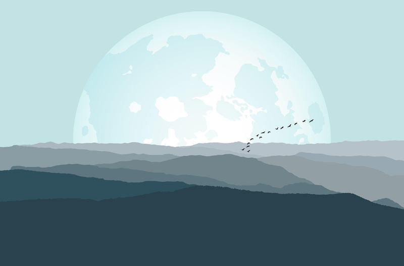 sky, landscape, moon, idyllic, silhouette, scenics - nature, mountains, 4K, oc, mountain peak, s, shape, beauty in nature, day, environment, no people