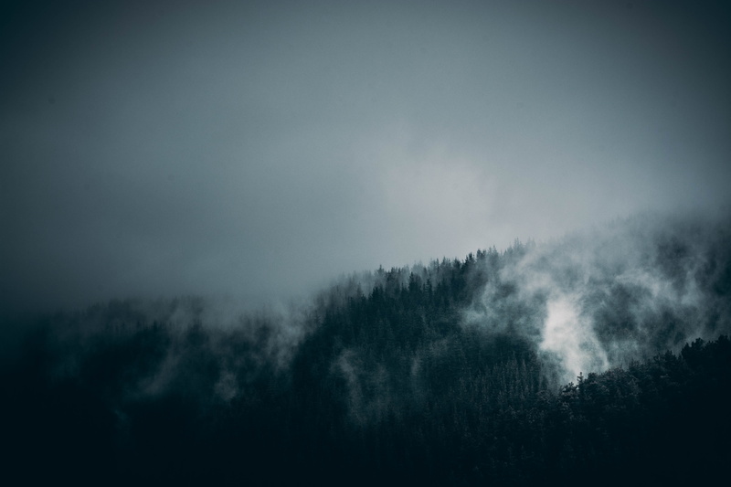 haze mountain, blue, day, smoke, beauty In Nature, spooky, cloud - Sky, mood, forest, storm, fog, sky, meteorology, visual, landscape, beautiful, light - Natural Phenomenon