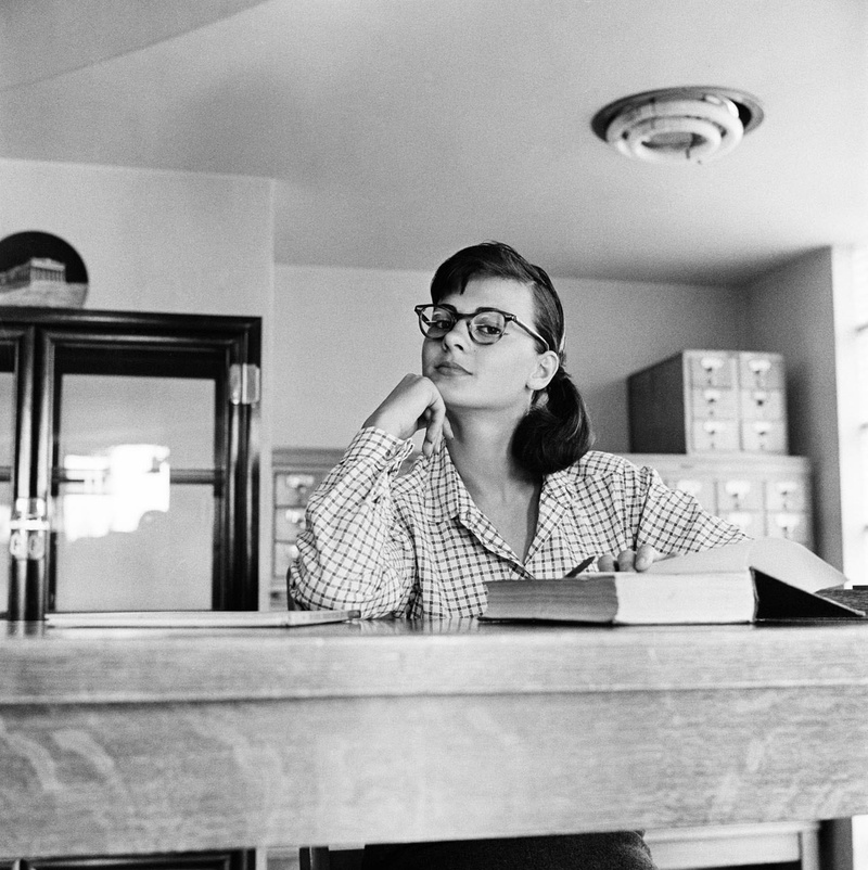 sitting, headshot, portrait, 1950s, males, Playboy, studying, indoors, glasses, 720P, young adult, eyeglasses, men, casual clothing, looking, Virginia Gordon