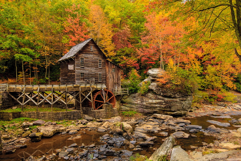 water mill, 1080P, Babcock State Park, County Fayette, USA, New River Gorge, West Virginia, autumn