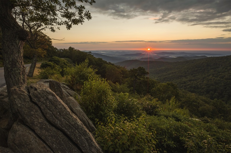 morning, trees, usa, hazel mountain overlook, mountain, landscape, non-urban scene, park, hills, virginia, idyllic, sky, sun, skyline drive, 1080P, clouds