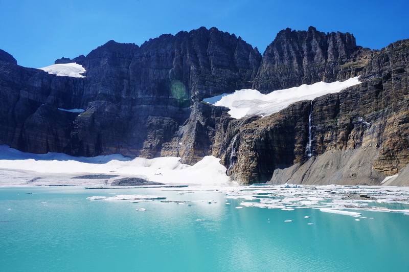 ice, melting, hiking, trail, wilderness, scenics - nature, environment, sky, mountain, mountain range, glacial lake, usa, national, nature, rocky mountains