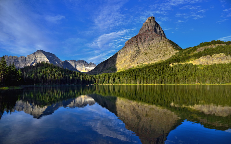 tree, point, gould, waterfront, no people, reflection, lake, beauty in nature, mountain, symmetry, purity, non-urban scene, montana, hd, water, tranquility