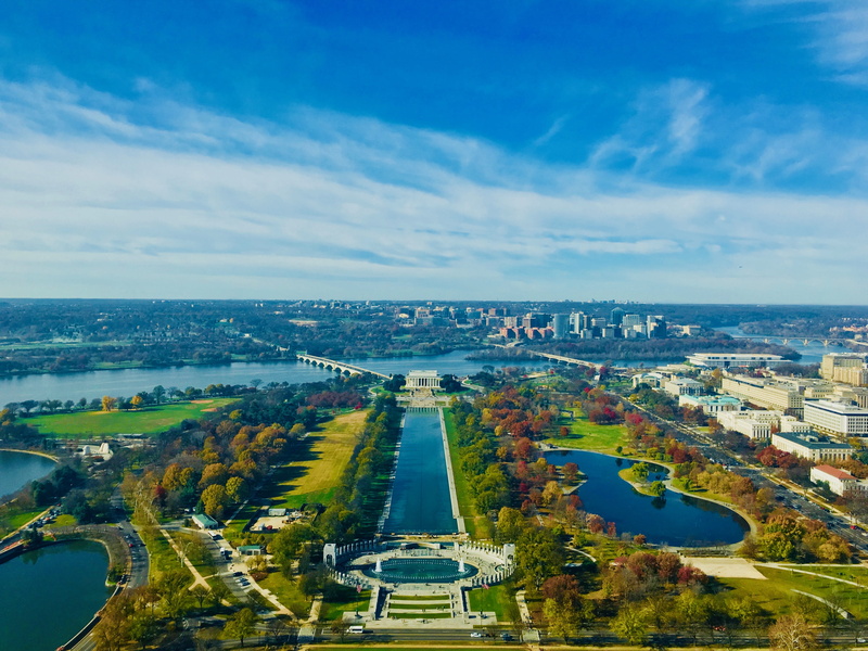 building exterior, arlington, cityscape, tree, road, built structure, outdoors, nature, blue, high angle view, landscape, architecture, bridge, southwest washington