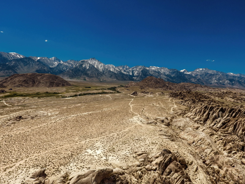 beauty in nature, tranquil scene, mountain, mountain range, landscape, alabama hills, outdoors, idyllic, sky, environment, uav, snowcapped mountain, sierra nevada mountains
