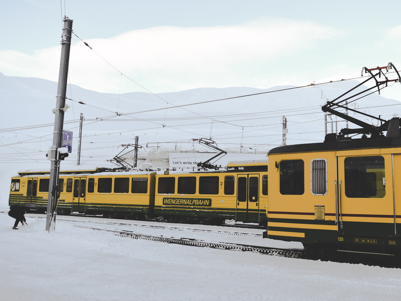 track, winter, nature, sky, rail transportation, train, day, architecture, no people, power supply, land vehicle, 4K, cable, outdoors, switzerland, snow