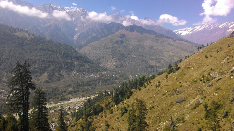 no people, trees, valley, mountain, trekking, idyllic, cloud - sky, tree, snow, coniferous tree, mountain range, cloudscape, mountain peak, tranquility