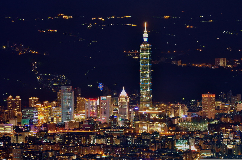 China, Taiwan, tall - high, building exterior, office building exterior, skyscraper, night city, building, sky, financial district, illuminated, 1080P