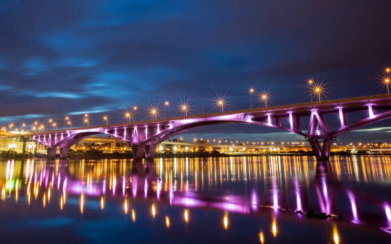 Reflection, 1080P, City, Taipei, Lights, Night, River, Bridge, Taiwan