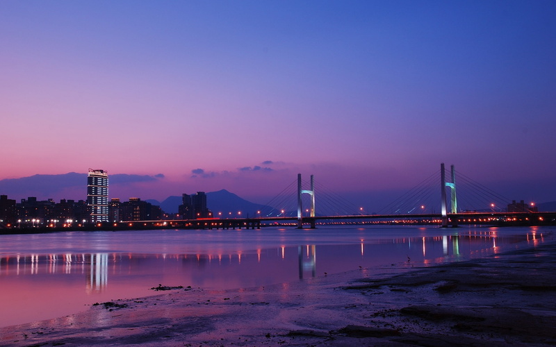 Taipei, Taiwan, City, Lights, Purple, Sky, 1080P, Bridge, Night, River