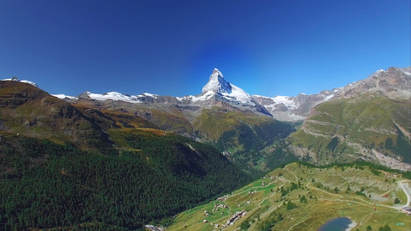 beauty in nature, day, zermatt, mountain range, landscape, outdoors, scenics - nature, no people, clear sky, green color, idyllic, 4K, environment, snow