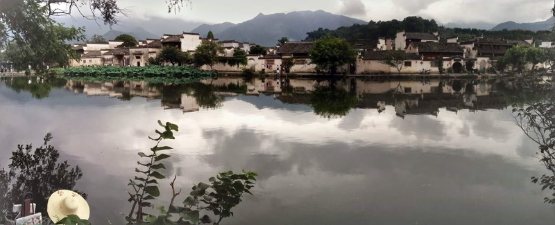 ancient, fog, china, chinese, outdoors, lake, sky, 1080P, hongcun, historic, village, building, countryside, tranquility, plant, built structure, destination