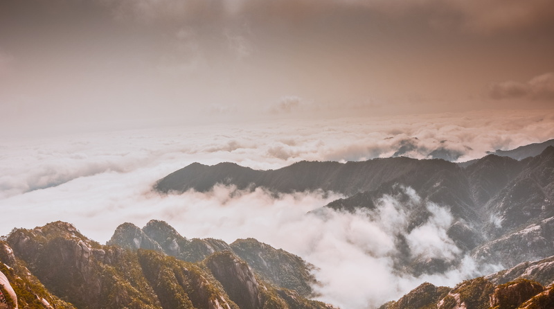 mountain Peak, travel destinations, outdoors, fog, snow, scenics, sunset, scenics - nature, tranquility, cloudscape, environment, land, xian qi, no people