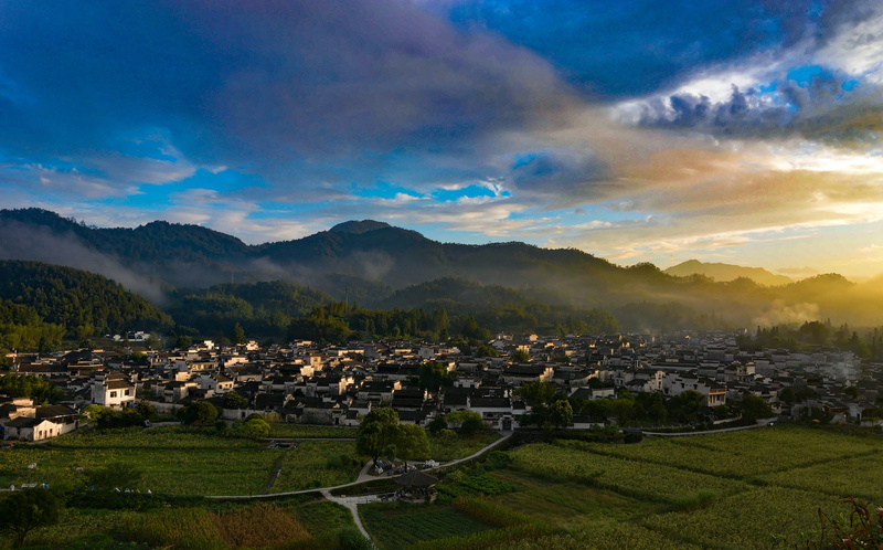 outdoors, 5K, travel, plant, no people, scenics - nature, cityscape, cloud - sky, city, land, environment, huangshan, mountain range, built structure