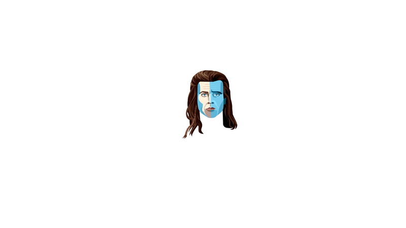 1080P, Brave heart, face, Mel Gibson, minimalism
