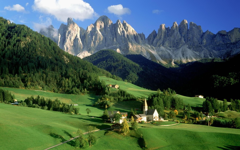 architecture, peaks, austrian, village, cloud - sky, range, mountain range, non-urban scene, mountain, sky, tree, tranquility, church, beautiful, tranquil scene