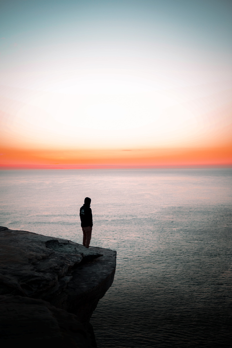 rear View, man, hike view, sunlight, lifestyles, sea shore, portrait, mountain, sun, men, back Lit, women, landscape, scenics, copy Space, rock - Object