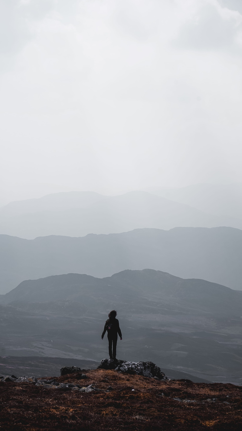 scotland, outdoors, standing, nature, fog, adventure, person, weather, hiking, one person, inspiration, cliff, holiday, lifestyles, ben chonzie, vacations