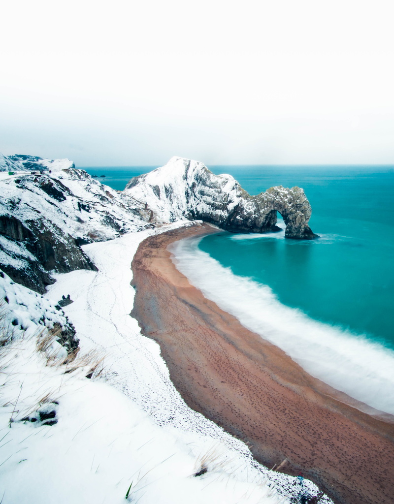 tranquil scene, winter, formation, longexposure, uk, sea side, water, nature, sea, rock, dorset, covered, horizon, tranquility, 4K, lulworth, landmark