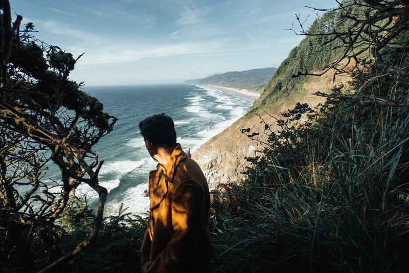 beauty in nature, tree, beach, male, outdoors, real people, explore, life, ocean, standing, one person, background, looking, young men, sea side, 4K, leisure activity