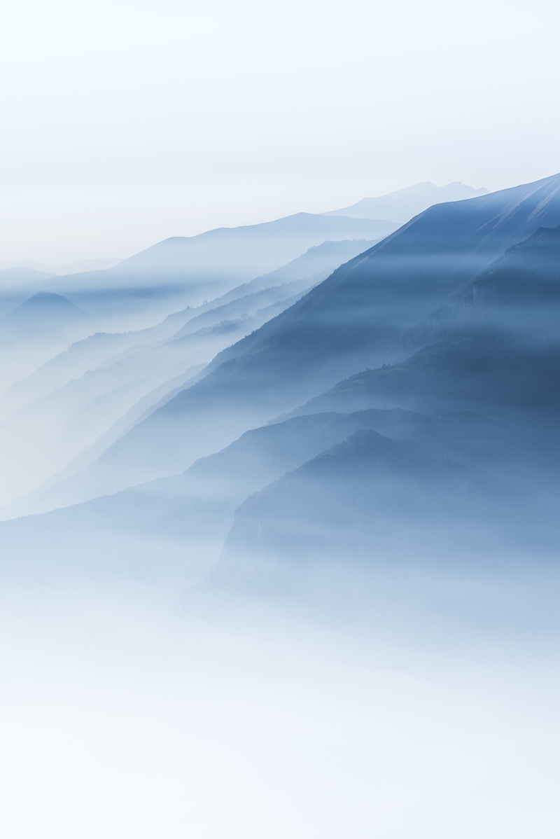 idyllic, scenics - nature, range, environment, mountains, cold temperature, outdoors, cloud - sky, mountain, misty, fog, tranquility, blue, 4K, turquoise