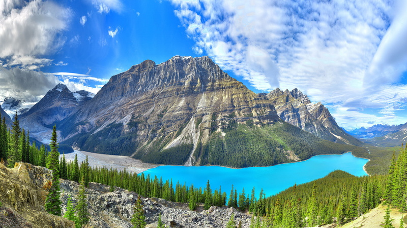 formation, beauty in nature, sky, canada, rocky mountains, alberta, environment, no people, tranquil scene, snowcapped mountain, cloud - sky, peyto, idyllic