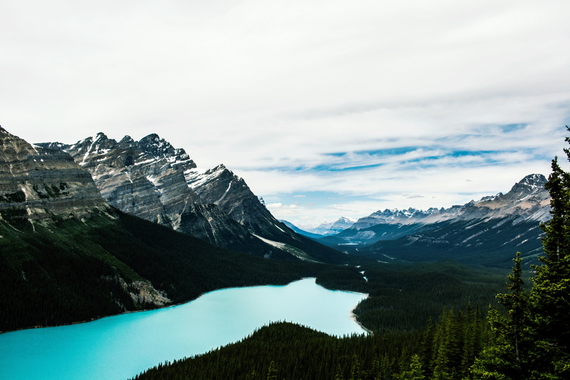 lake, cloud - sky, sky, scenics - nature, beauty in nature, peyto lake, non-urban scene, formation, canada, rocky, snowcapped mountain, environment, idyllic