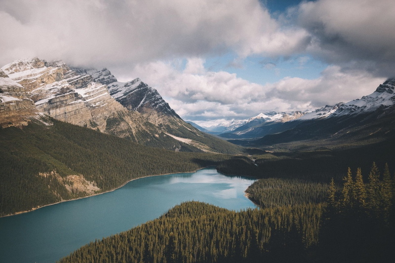 Mountain, Lake, Aerial, Nature, Landscape, Canada, Lakes, Forest, 1080P, Peyto Lake, Panorama, Cloud