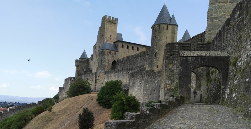 outdoors, building, travel, medieval city, direction, sky, medieval, porte daude, old, brown, clear sky, tower, low angle view, building exterior, france