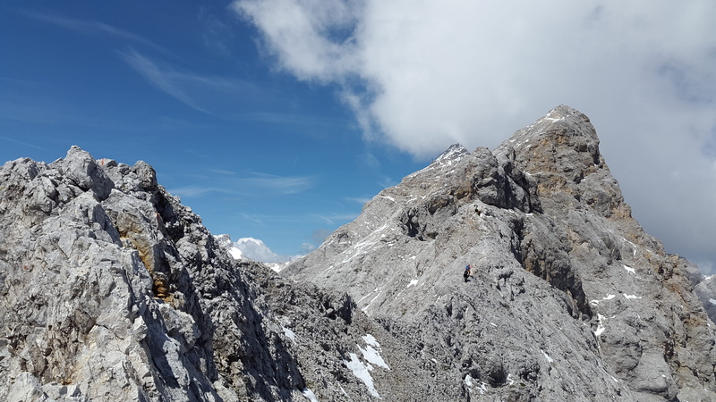 mountain range, no people, rock - object, tranquility, cold temperature, weather stone, zugspitze massif, snow, sky, height, non-urban scene, beauty in nature