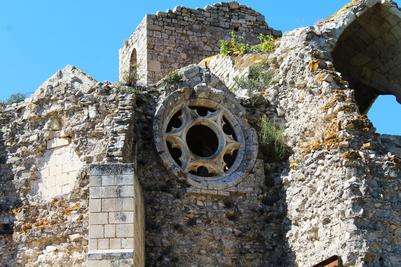architecture, sky, arch, damaged, rose stone, blue, history, day, outdoors, ancient church, no people, cathar church, solid, the past, clear sky, castle