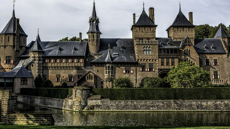 facade, palace, castle de haar, city, de haar castle, utrecht, water castle, tree, kasteel de haar, building, 4K, kasteellaan, castle, medieval architecture