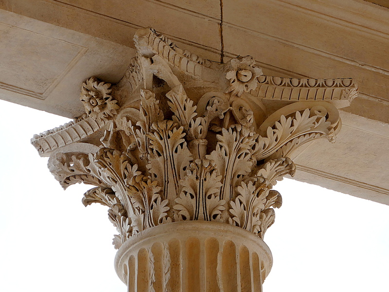 indoors, architectural Column, roman, craft, temple, day, column, building Exterior, capital, Capital, corinthian, nimes, low angle view, plant, france
