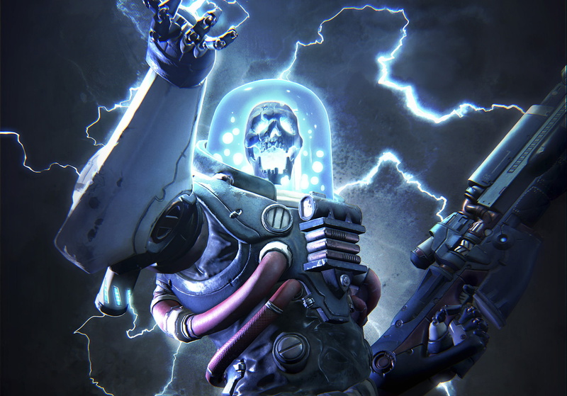 skull, Raiders of the Broken Planet, category, gun, 1080P, weapons, lightning, warrior, Creek, fighter, costume, armor, MercurySteam