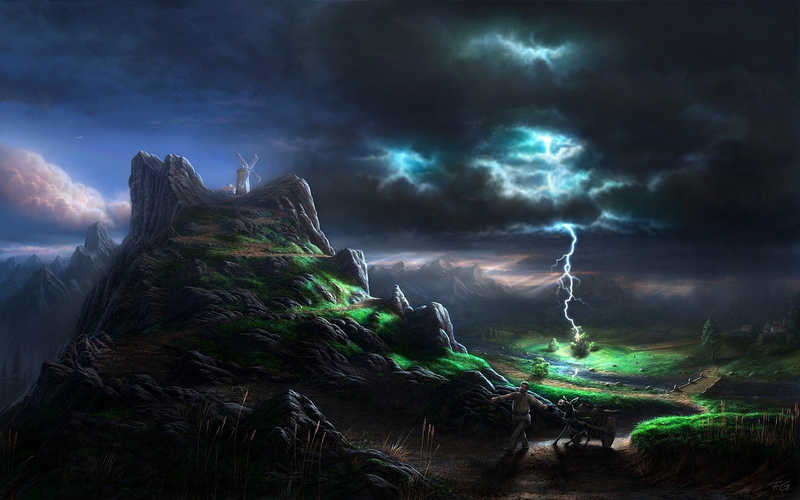 sky, overcast, Category, Painting, nature, dramatic sky, rain, outdoors, wind, storm cloud, storm, torrential rain, land, thunderstorm, Fright, Elements