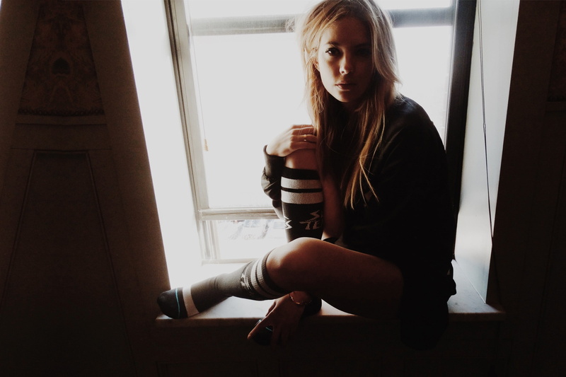 beauty, celebrity, blond hair, 1080P, window, looking at camera, blonde, socks, real people, day, actress, young women, lifestyles, women, looking at viewer