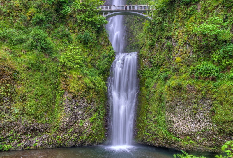 1080P, cascade, Columbia River Gorge, Oregon, bridge Benson, Multnomah falls, the Multnomah falls, waterfall, bridge, Benson Bridge