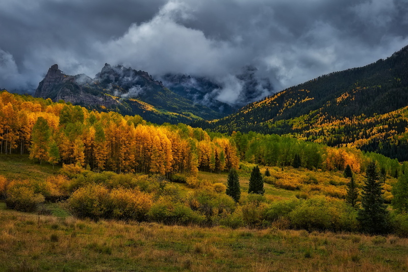 Mountain, Colorado, san, autumn, USA, clouds, rainy day, 1080P, San Juan Mountain, forest, green, juan, beige