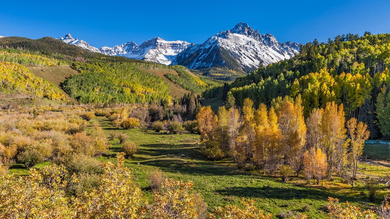 autumn landscape, autumn, united states, san juan mountains, 1080P, colorado, usa, ouray, autumn scenery, blue sky, ouray county
